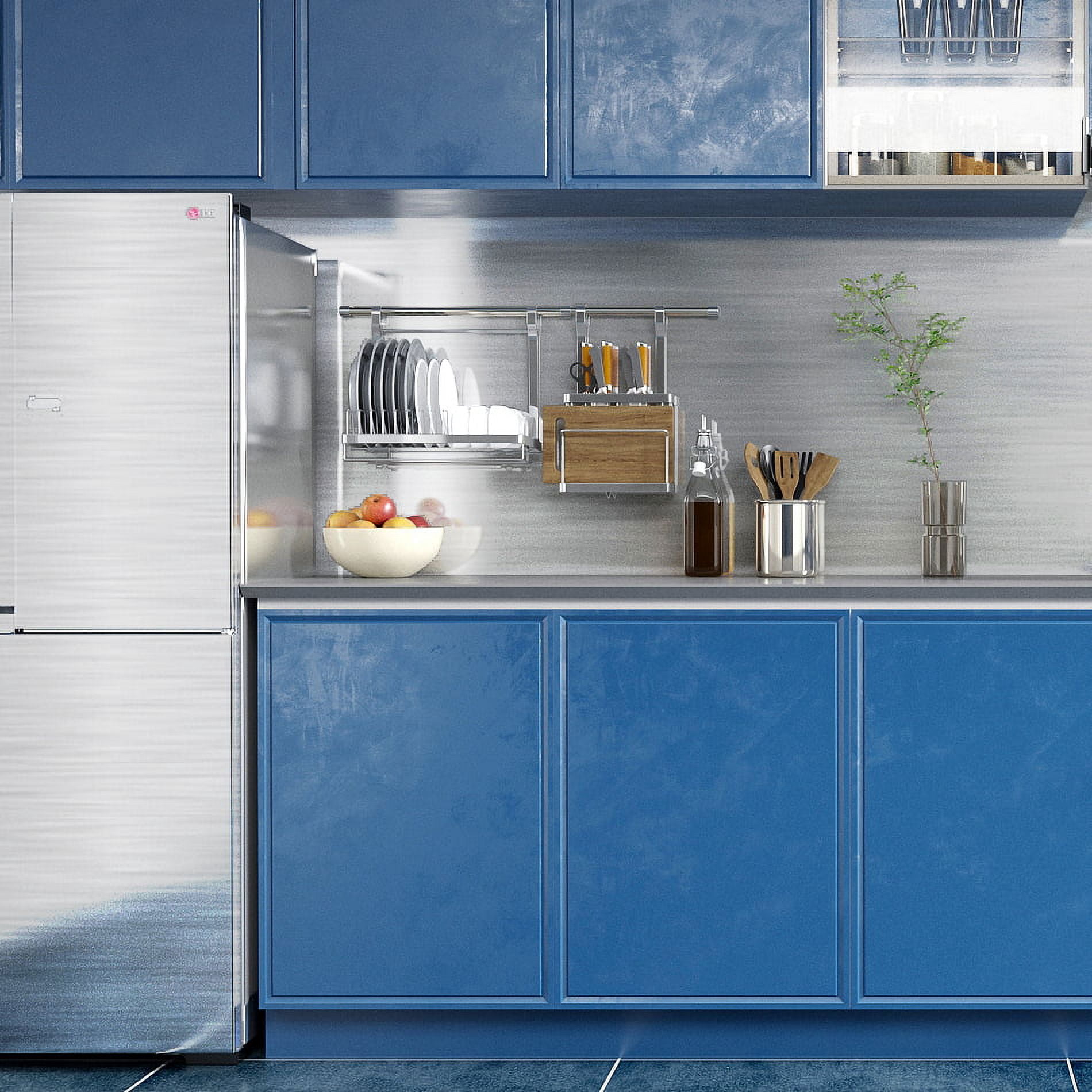 Yenhome Silver Wallpaper 24" x 120" Stainless Steel Wallpaper Waterproof Appliance Wrap for Refrigerator Dishwasher Shelf Liner Adhesive Decorative Brushed Nickel Contact Paper Kitchen Cabinet Cover