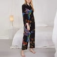 thumbnail image 4 of Kll Humming Bird Print Women'S Long Sleeve Pajamas With Pants Sleepwear Loungewear 2 Set-Medium, 4 of 9