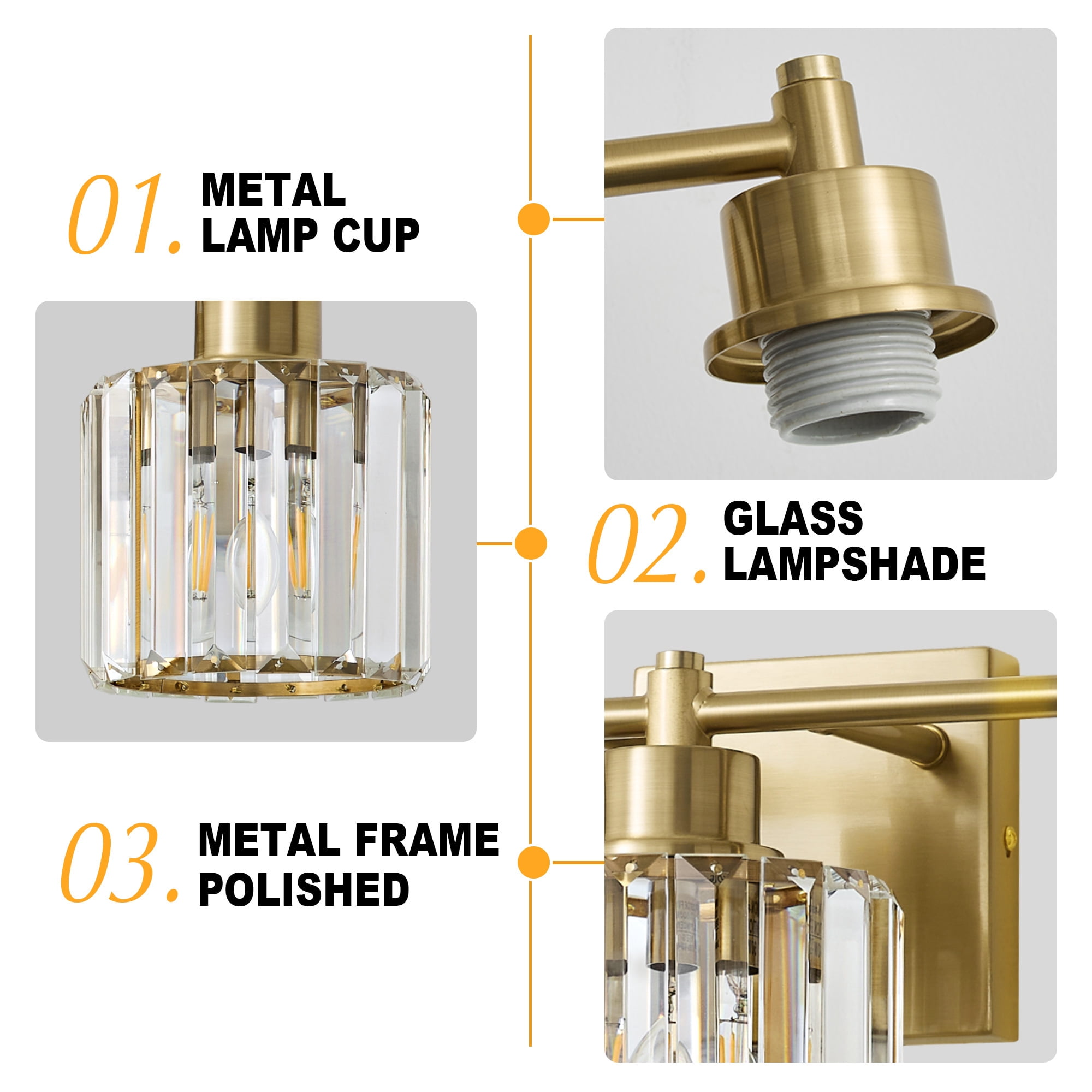 Deyidn Modern 4-Light Bathroom Vanity Light with Crystal Shades, 31 Inch Gold Dimmable Light Fixture for Mirror