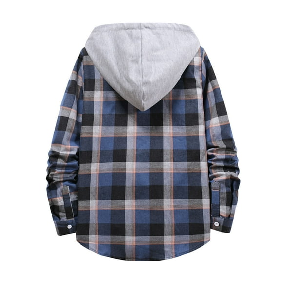 YAYUBA Men's Casual Plaid Flannel Jacket with Hoodie Long Sleeve Button Down Shirt