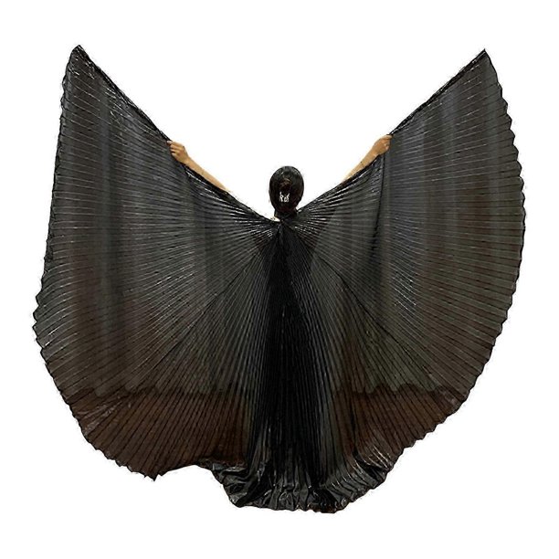 1 Set Performance Cape with Telescopic Rod 360 Degree Belly Dance Wings Egyptian Costume Pleated Bright Color Luster Surface