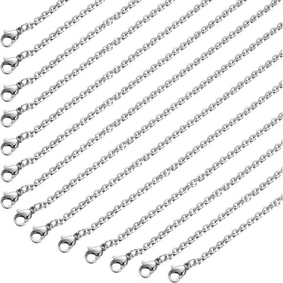 Paquete de 24 cadenas para collar de acero inoxidable, cadena de cable para collar a granel para hacer joyas, 24 pulgadas