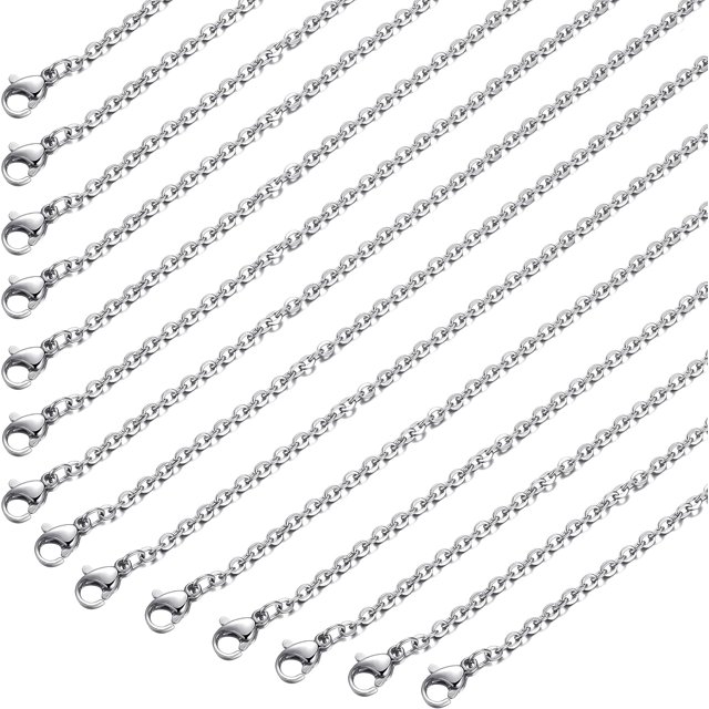 Paquete de 24 cadenas para collar de acero inoxidable, cadena de cable para collar a granel para hacer joyas, 24 pulgadas