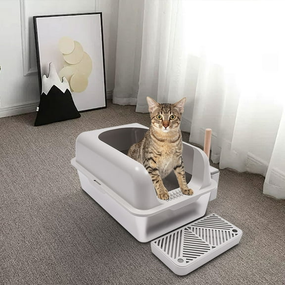 20L Stainless Steel Cat Litter Box Large Litter Box with Guardrial Scoop