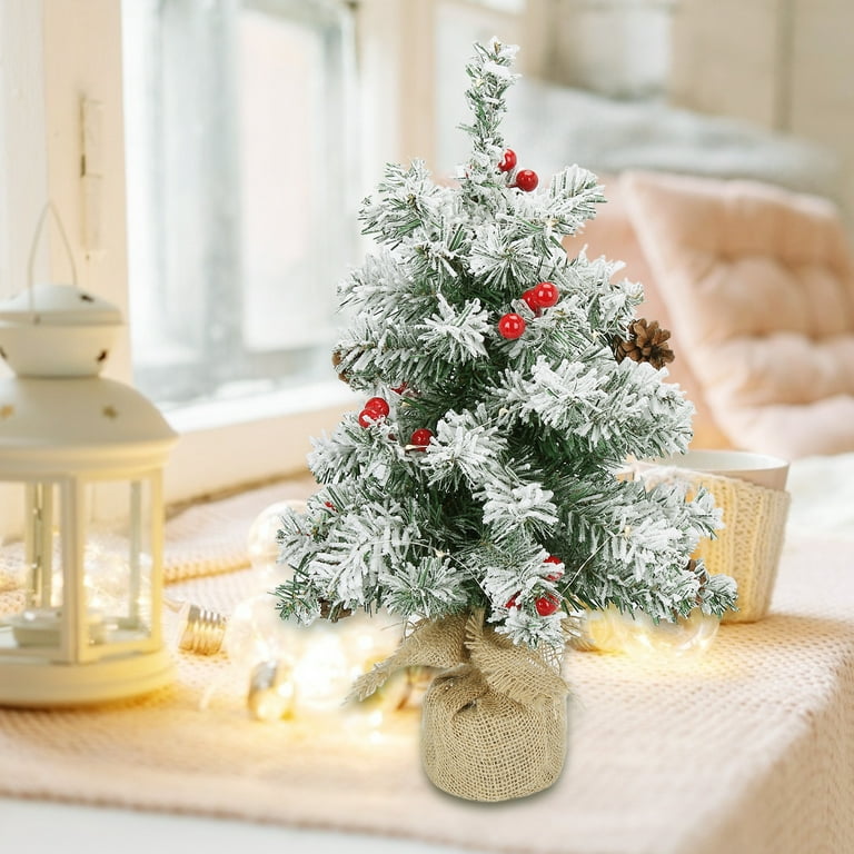 2 FT Mini Christmas Tree, 24 PE Prelit Small Artificial Tabletop Snow  Flocked Christmas Trees Decor with 20 Lights Timer, Outdoor Indoor Porch  Table Centerpieces Xmas Christmas Decorations