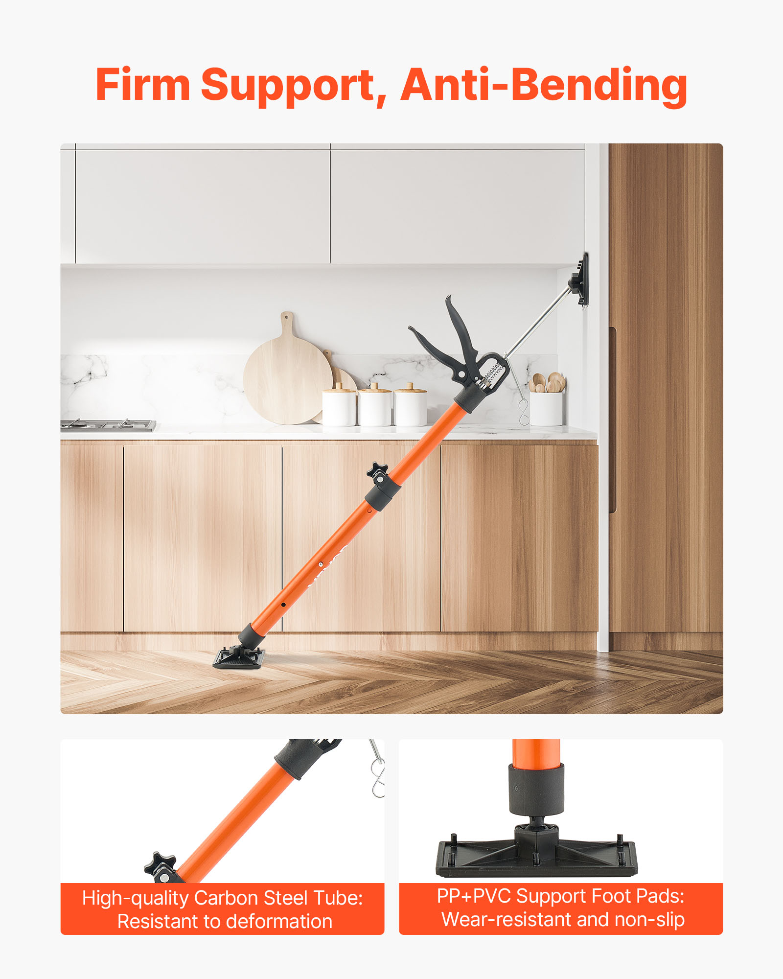 VEVOR Cabinet Jack Support Pole, 2-Pack, 21.3-60 Inch Steel Telescopic Quick Support Rod, Adjustable 3rd Hand System up to 154 lbs Capacity for Installing Cabinets, Lifting Drywall, Cargo Bars
