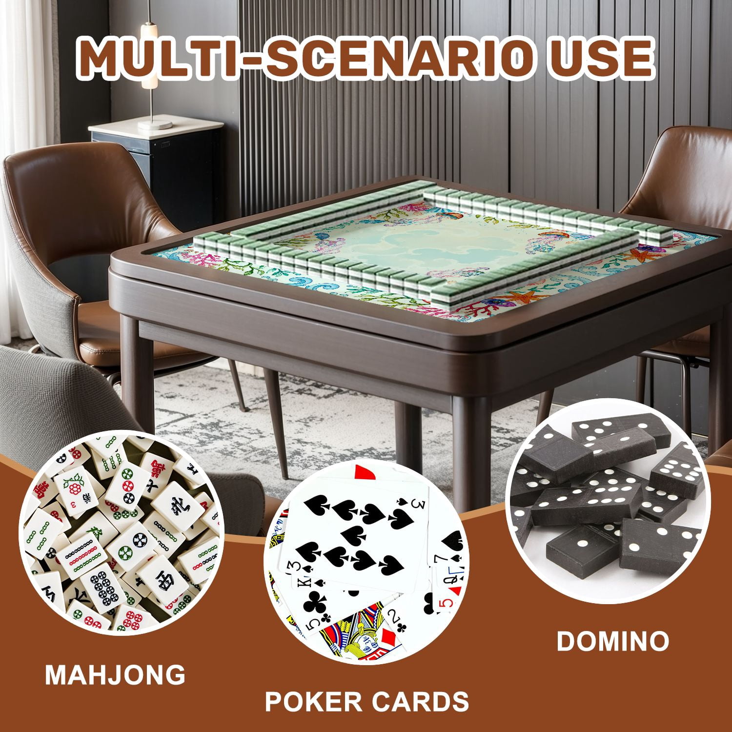 Mahjong Mat 31.5" x 31.5" Floral Crane Birds Butterflies Pagodas Sky Non-Slip Noise Reduction American Mahjong Tiles Table Cover for Dominoes Poker Card Board Games Gift