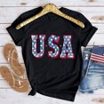 thumbnail image 2 of Lovskoo Women's Summer Tops Trendy Independence Day Printed Short Sleeved Round Neck Plain Basic Tee T-Shirt Top Black, 2 of 7