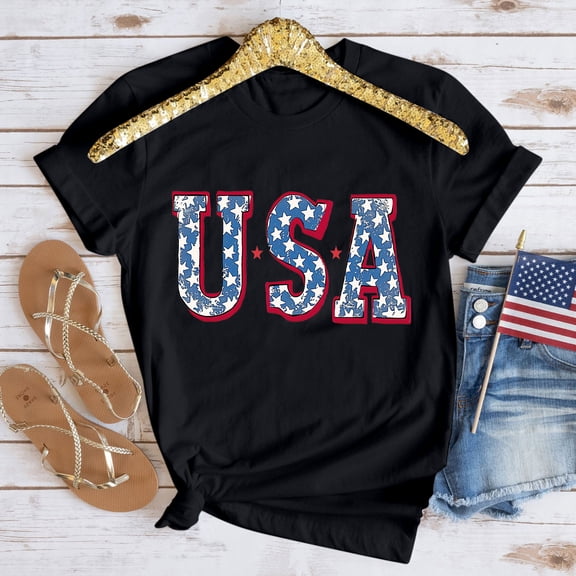SOOMLON Usa Flag Womens Work Tops Red White and Blue Shirts Crew Neck Fourth of July Tops Short Sleeve Trendy T-Shirt Boho Tee Blouse Outfits
