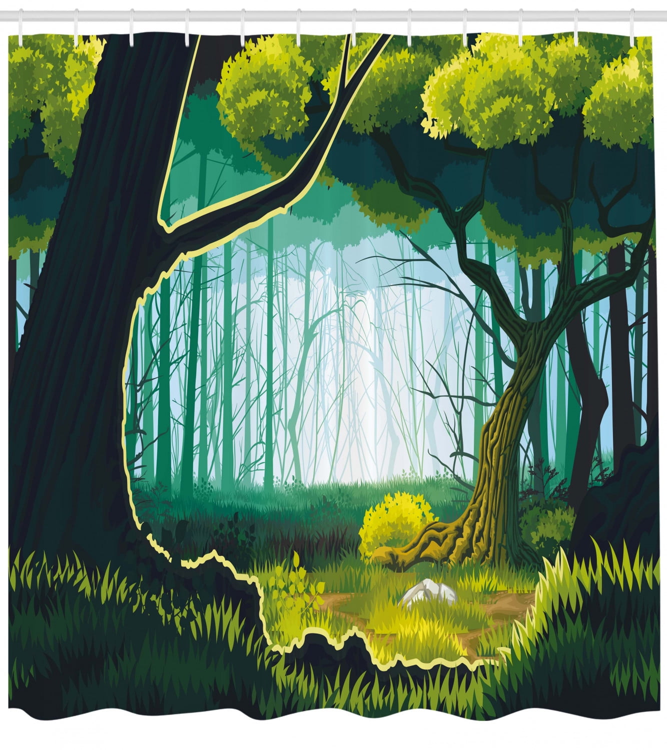 Woodland Shower Curtain, View of a Forest Landscape Outdoor Scene