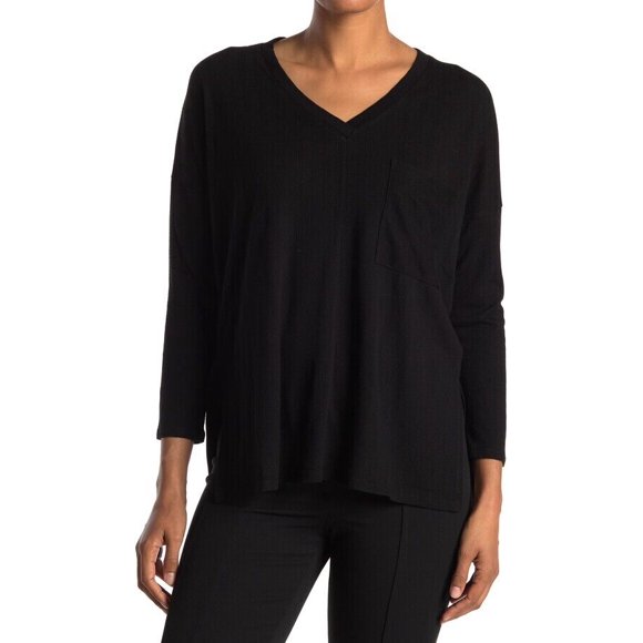 STATUS CHENAULT V-neck Ribbed Tunic Top In Black 68$ size M
