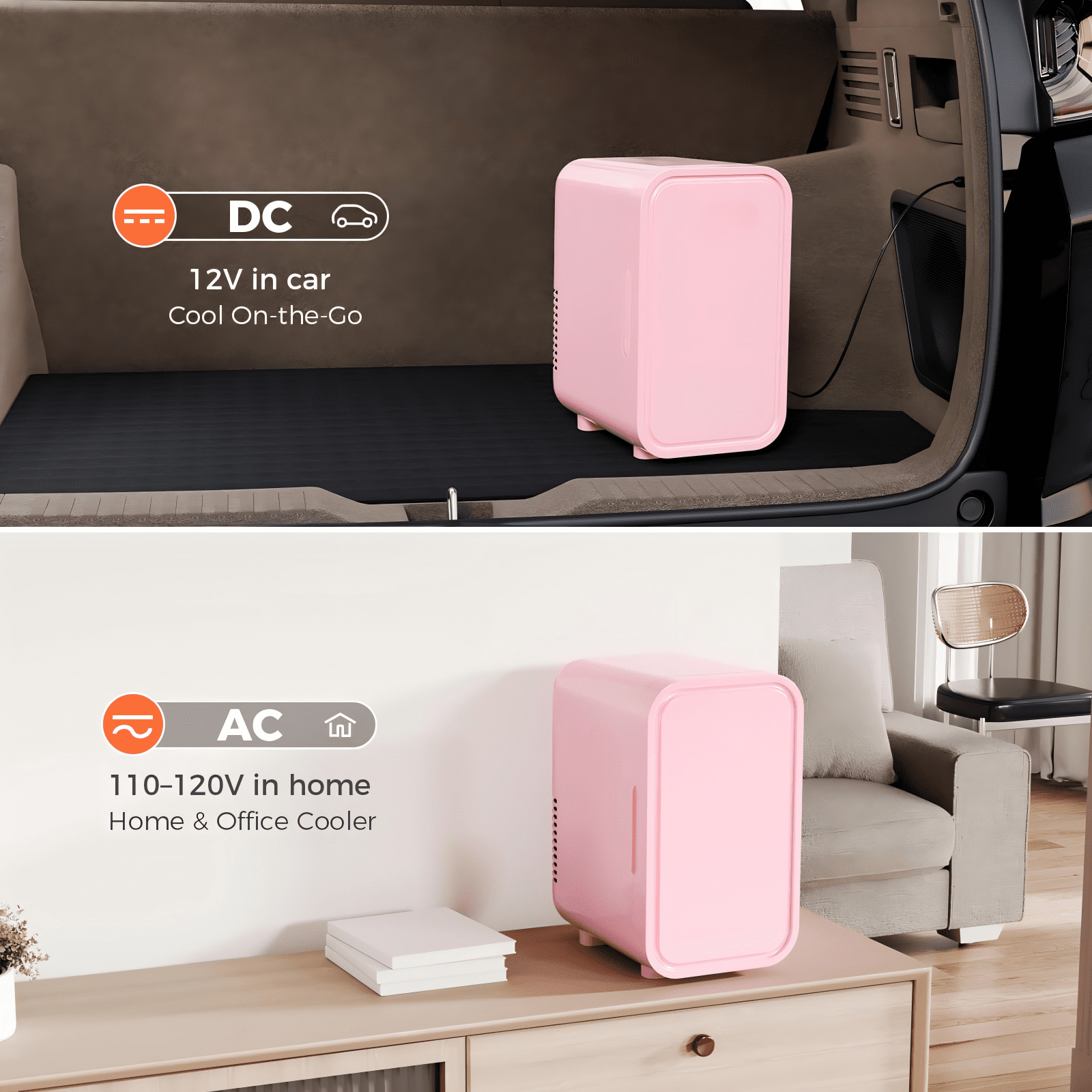 Mini Fridge, 6 Liter/8 Can 110V AC/DC Portable Thermoelectric Cooler Refrigerators for Bedroom, Skincare, Beverage, Office, Dorm Room and Car, Pink