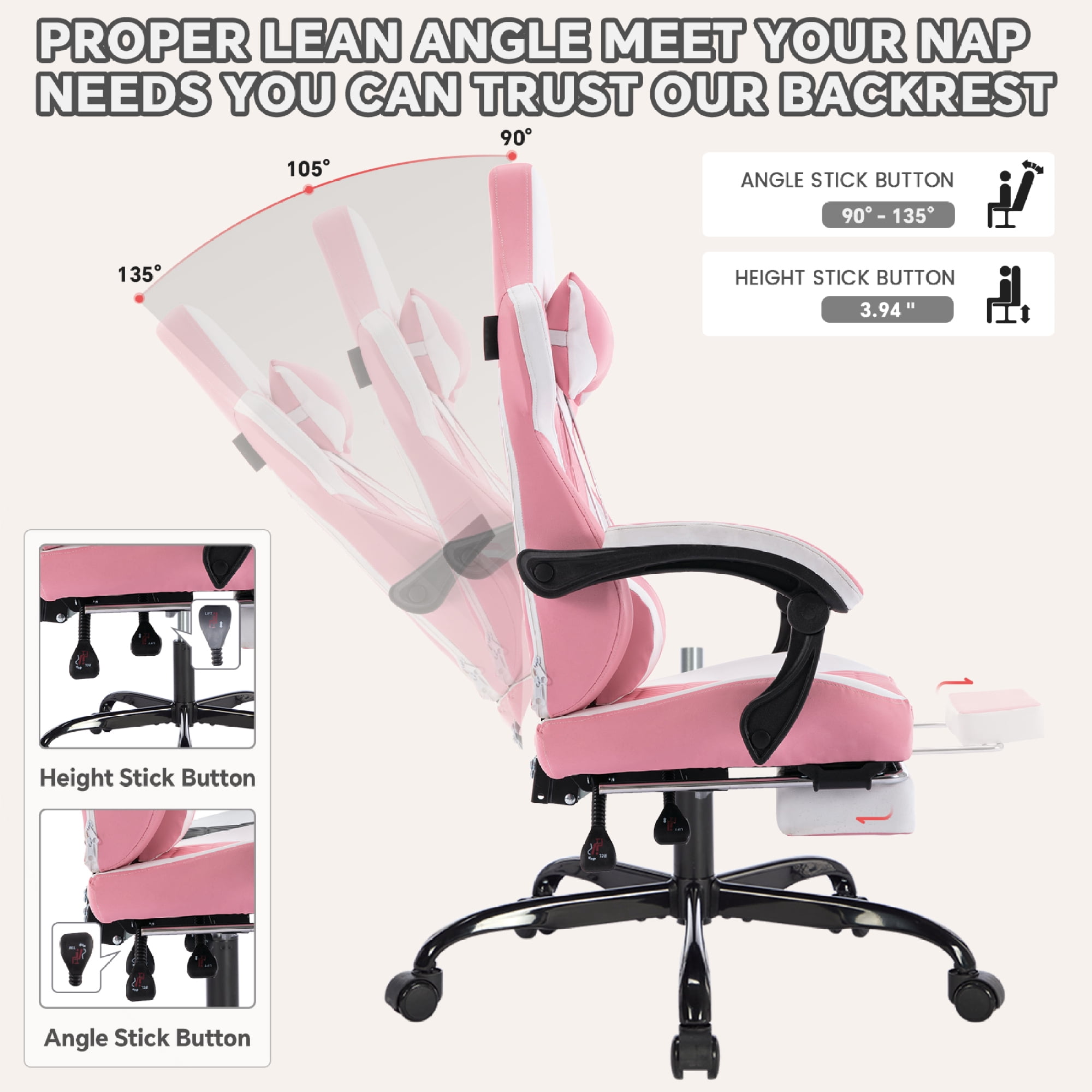 Gaming Chair with Footrest, High Back Gaming Chairs PVC Leather Racing Style Video Gaming Chair for Office/Home