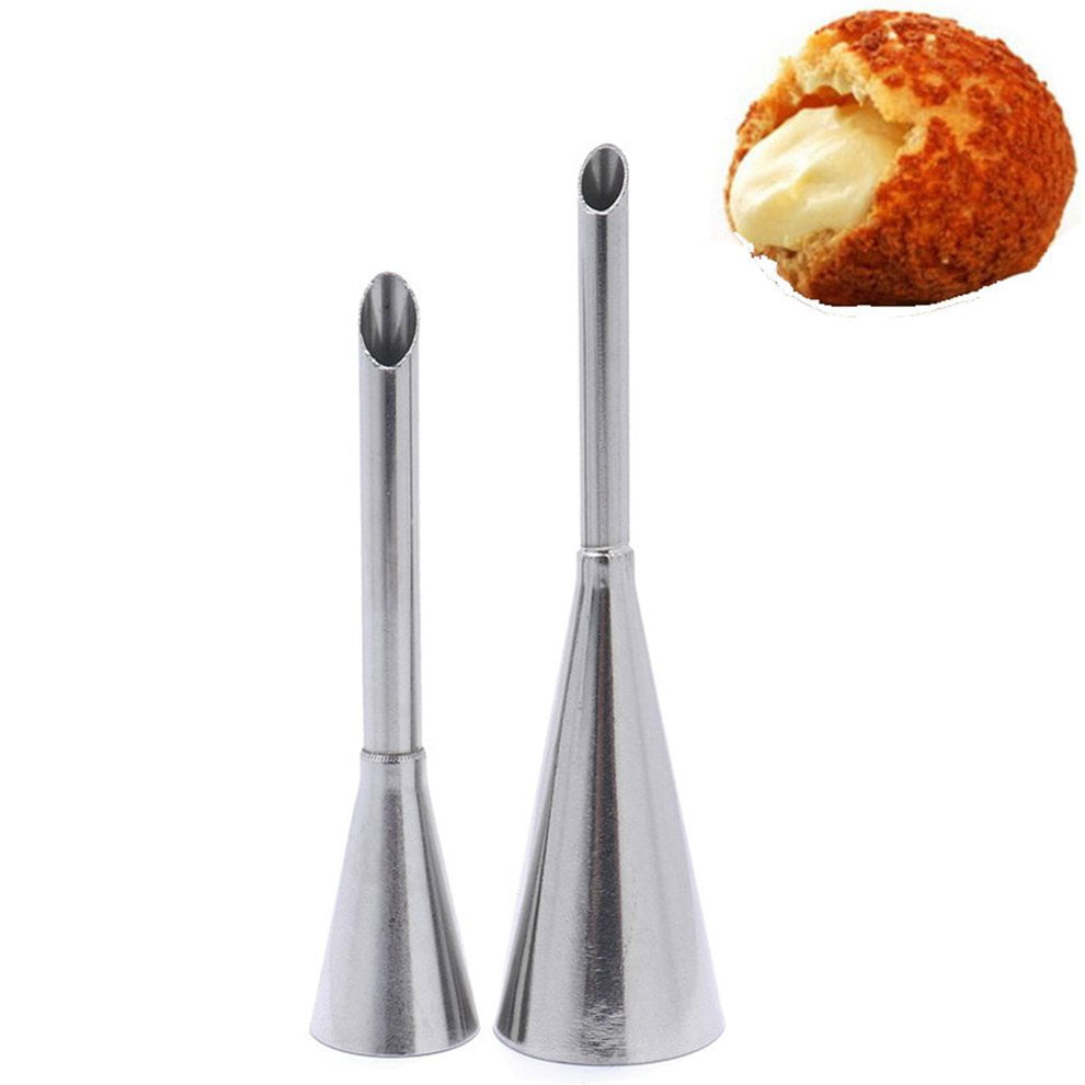 2pcs Cream Icing Piping Nozzle Tip Stainless Steel Long Puff Nozzle Tip Pastry Bakeware Butter Mouth Baking Tools Silver Jasnyfall