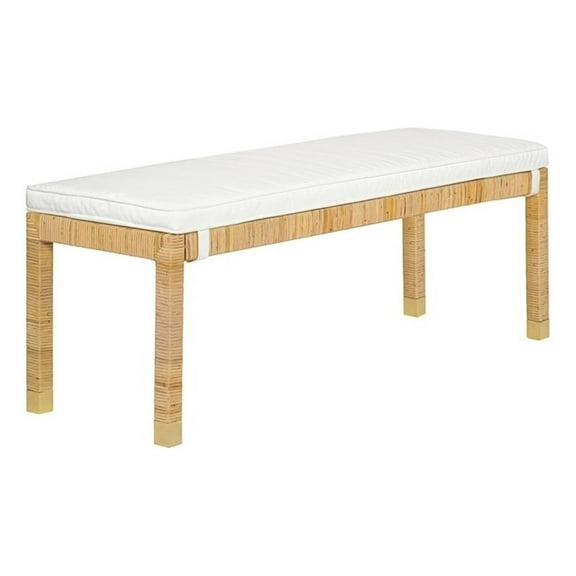 Maklaine Contemporary Coastal Natural Finish Woven Rattan Bench
