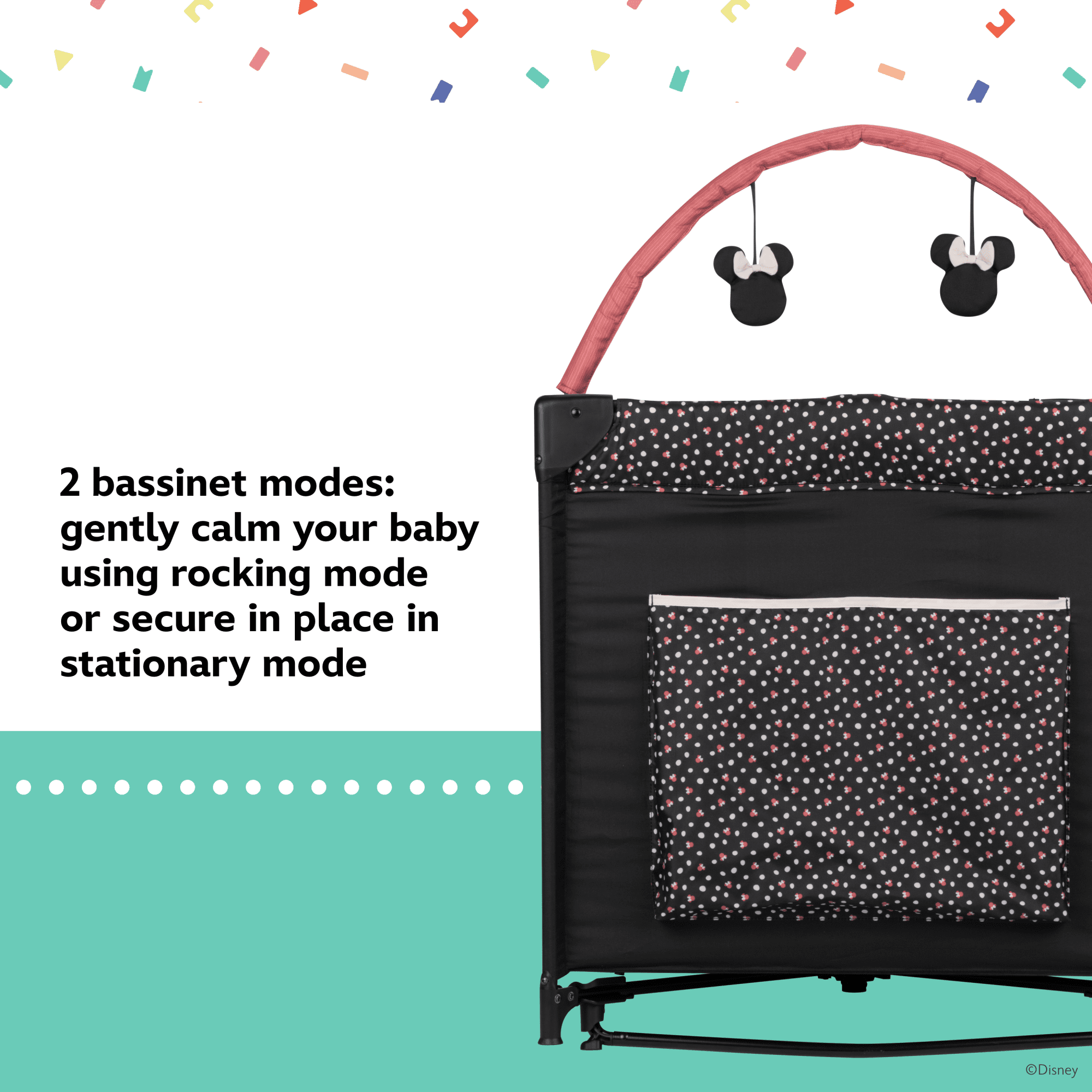Disney Baby Classic Mickey Mouse 2-in-1 Play Yard with Rocking Bassinet, Mickey Sprinkle,