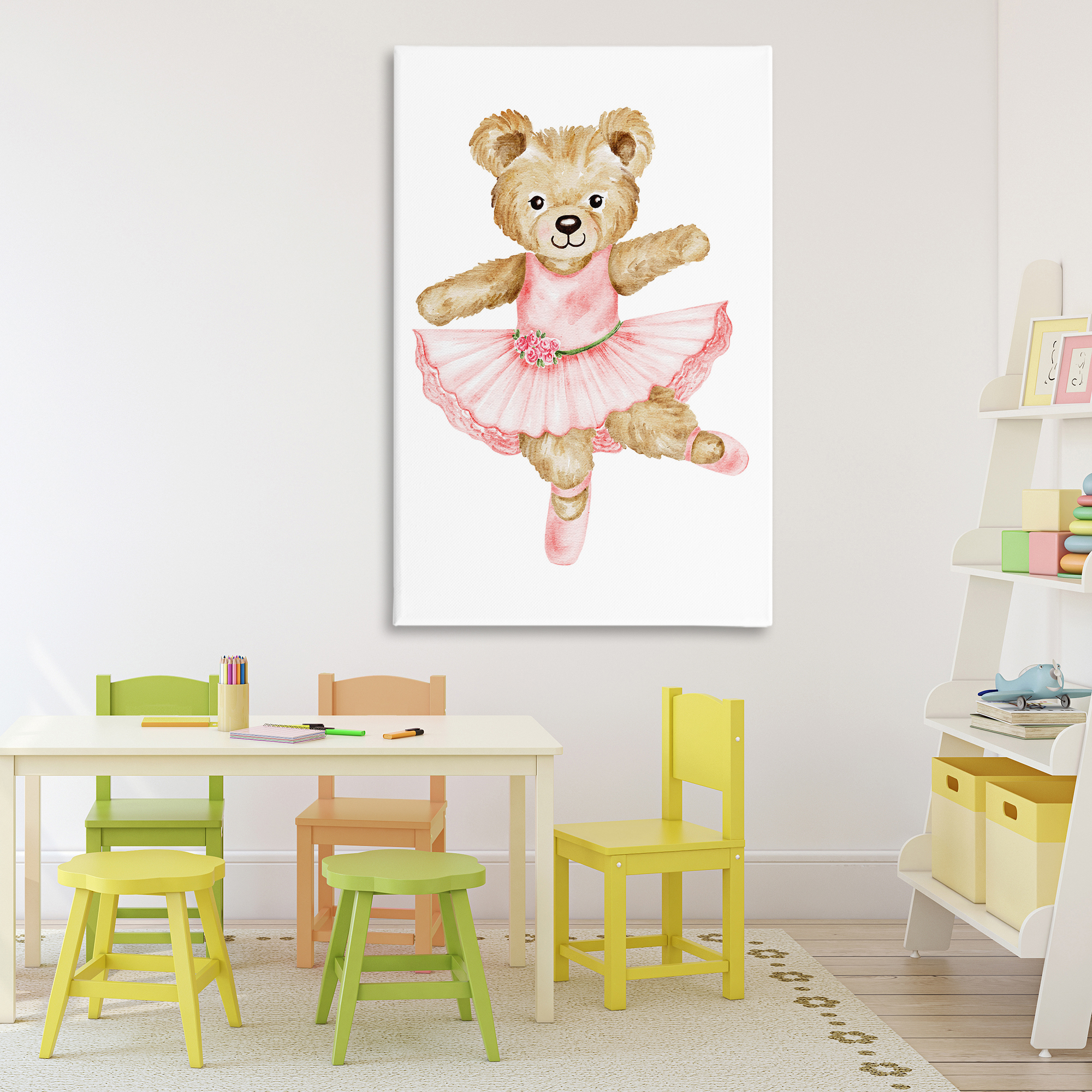 Ballerina Teddy Bear Canvas Wall Art, design by Amy Hall