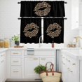 thumbnail image 2 of Sexy Leopard Stripes Lips Curtain Tier and Valance Set 3 Piece, Black Background 3-inch Rod Pocket Window Tier Curtains Valance for Kitchen Living Room, 2 of 9