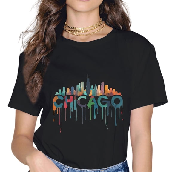 Chicago Skyline Illinois Colorful Retro Vintage Chicago T-Shirt