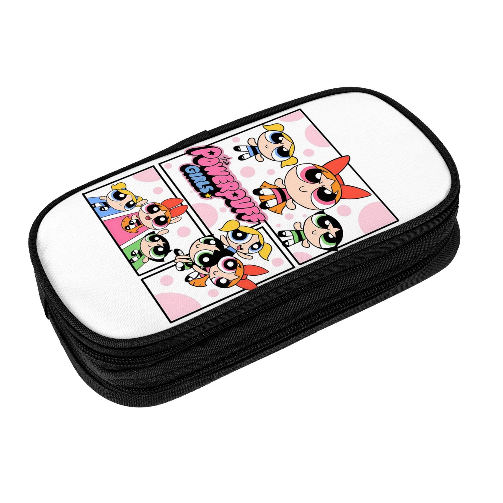 The Powerpuff Gi-rls Pencil Case Large Capacity Pencil Pouch Pen Bag Office Stationery Organizer Travel Makeup Bag Black