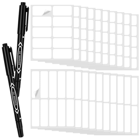 sixwipe 200 Pcs Clothing Labels with 2 Black Marker Pen, Personalized Waterproof Name Tags Stickers, No Iron Self-Stick Fabric Labels, Laundry Name Label Marker for Clothing Bags Bottles