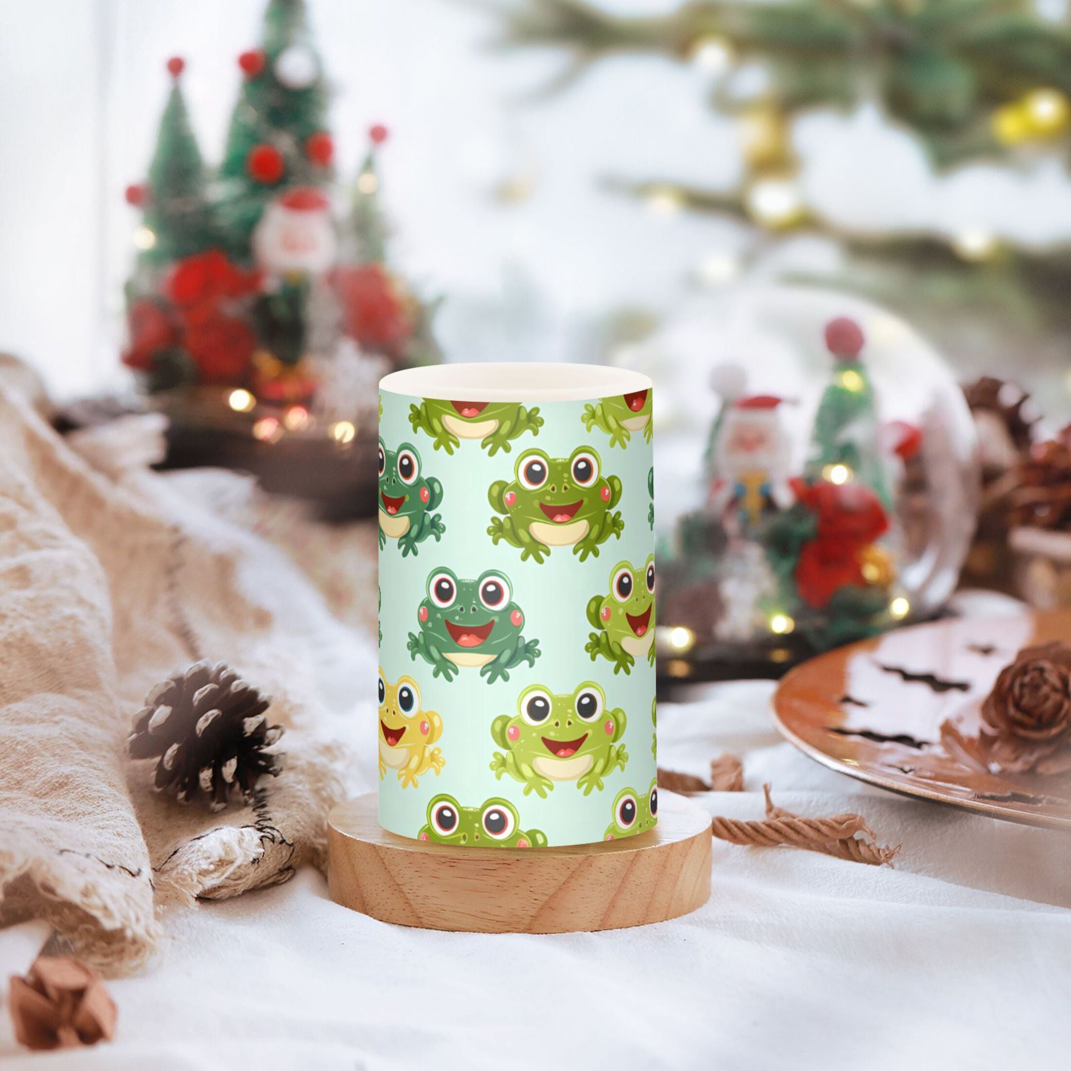 Cute Happy Frogs Flickering Flameless LED Candles set of 2 Battery Operated 18-Key Remotes Timer Halloween Fall Decor D3''xH4''5''