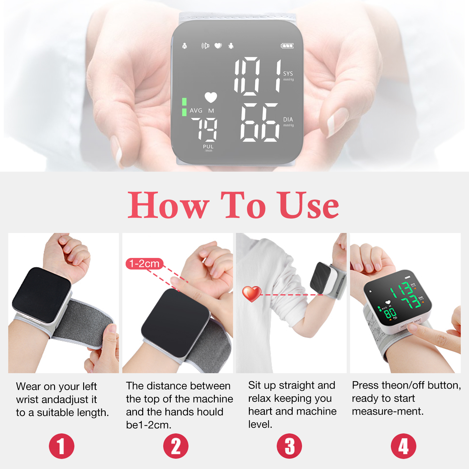 Qunler Rechargeable Wrist Blood Pressure Monitor with Voice photo 8