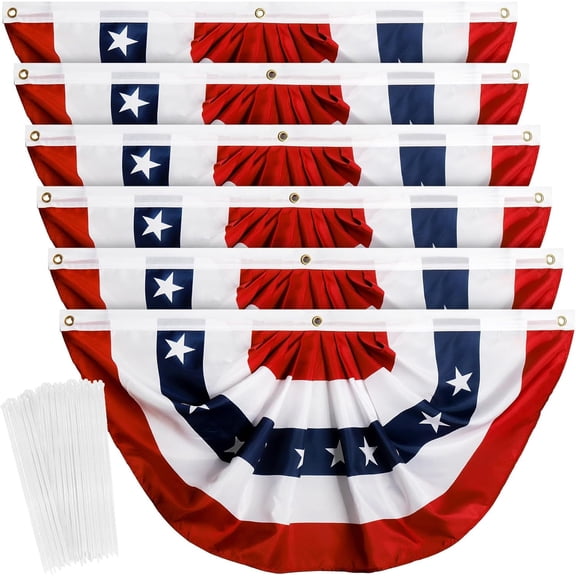 1.5X3 Ft Bunting Flags, Large Patriotic USA Pleated Fan Flags, 4th of July Decorations Bunting Banner Half Fan Flag for Independence Day Memorial Day Outdoor Home Door Yard Decor (Set of 6)