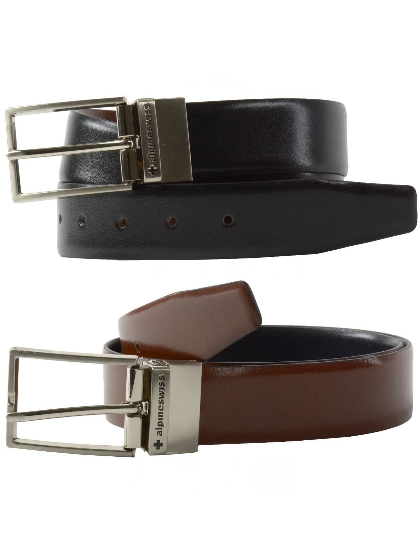 Alpine Swiss Mens Belt Reversible Black Brown Leather Dress Belt Imported Spain