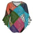 thumbnail image 5 of Colorful Paisley Bandanas Women's V-Neck Blouse With 3/4 Ruffled Bell Sleeves Casual Top Ladies Blouses, 5 of 7