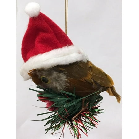 Pierced Tree - Owl Wearing Santa Claus Hat Perched On Mistletoe Christmas Tree Ornament New