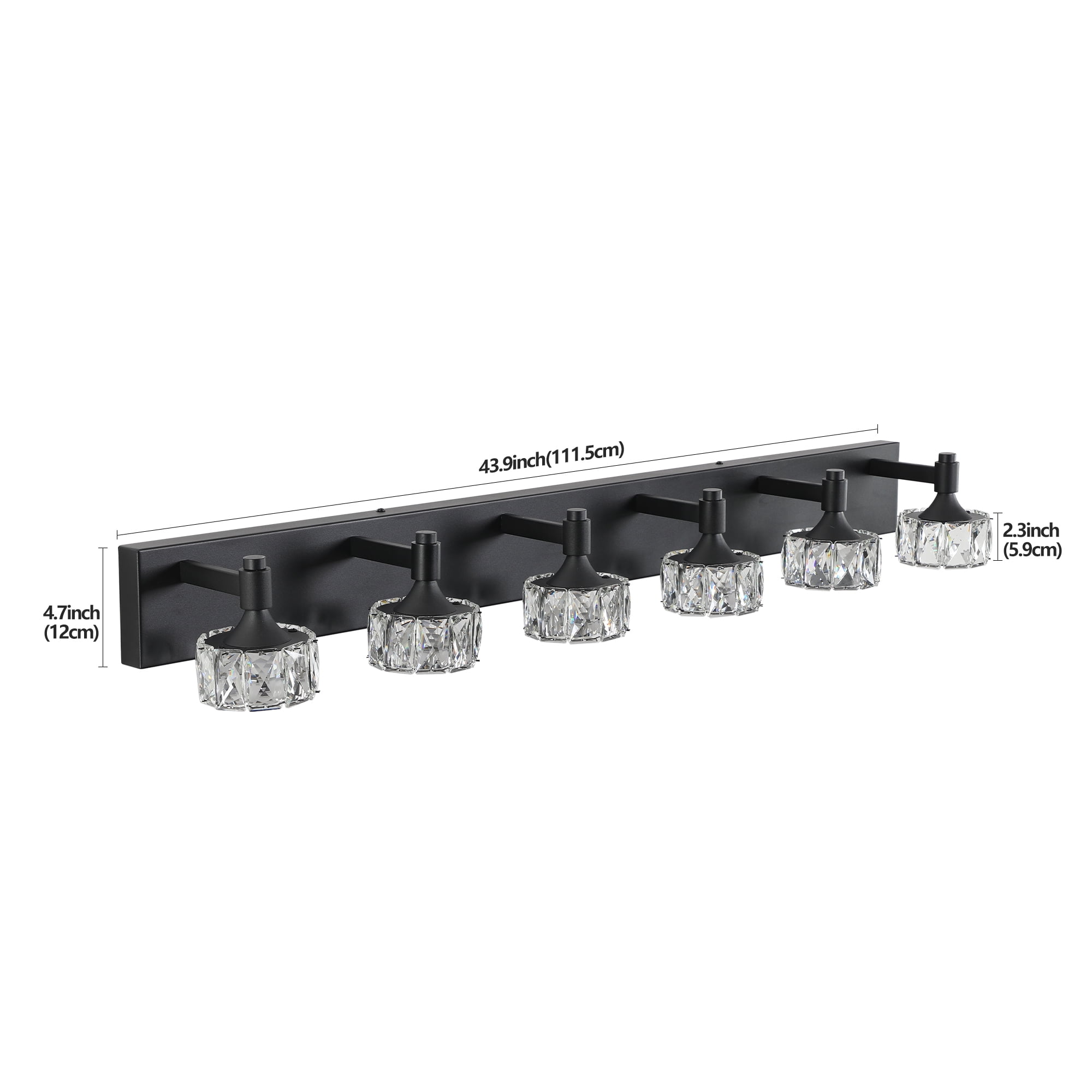 Jopath Modern 6-Light Matte Black LED Vanity Light Fixture with Crystal Glass Shades, Elegant and Contemporary Bathroom Wall Sconce for Bathroom Vanity Mirror