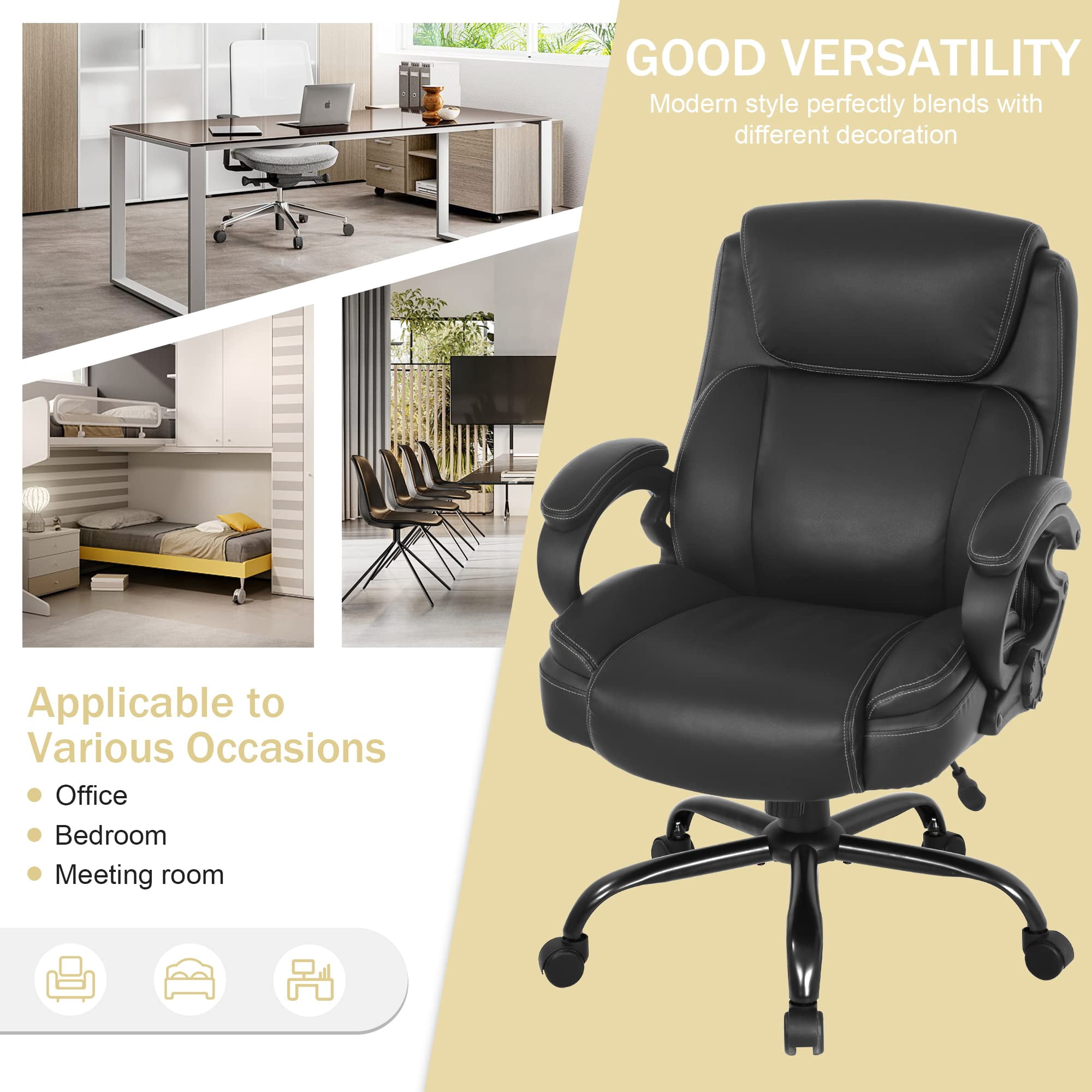 400lb Heavy Duty Office Chair, Ergonomic 43" H High-Back Executive Chair with Adjustable Lumbar Support