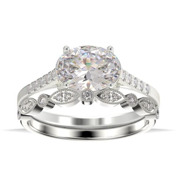 Dazzling Art Deco 2.00 Carat Oval Cut Diamond Moissanite Unique Engagement Ring, Wedding Ring, One Matching Band in 925 Sterling Silver With 18k White Gold Plating Gift For Woman