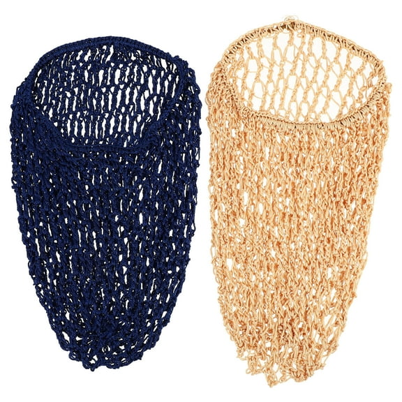 2pcs Handcraft Crochet Net Hat Long Sleeping Hat Hair Protective  Hair Protector(Navy, Khaki, 1pc for Each Color)
