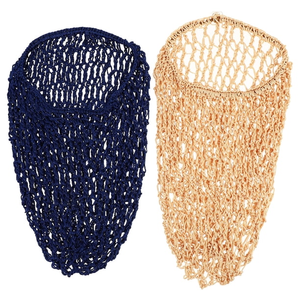 BRIGHTFUFU 2 piezas de sombrero de red de ganchillo artesanal, gorro largo para dormir, protector para el cabello, gorro de dormir (azul marino, caqui, 1 pieza para cada color)
