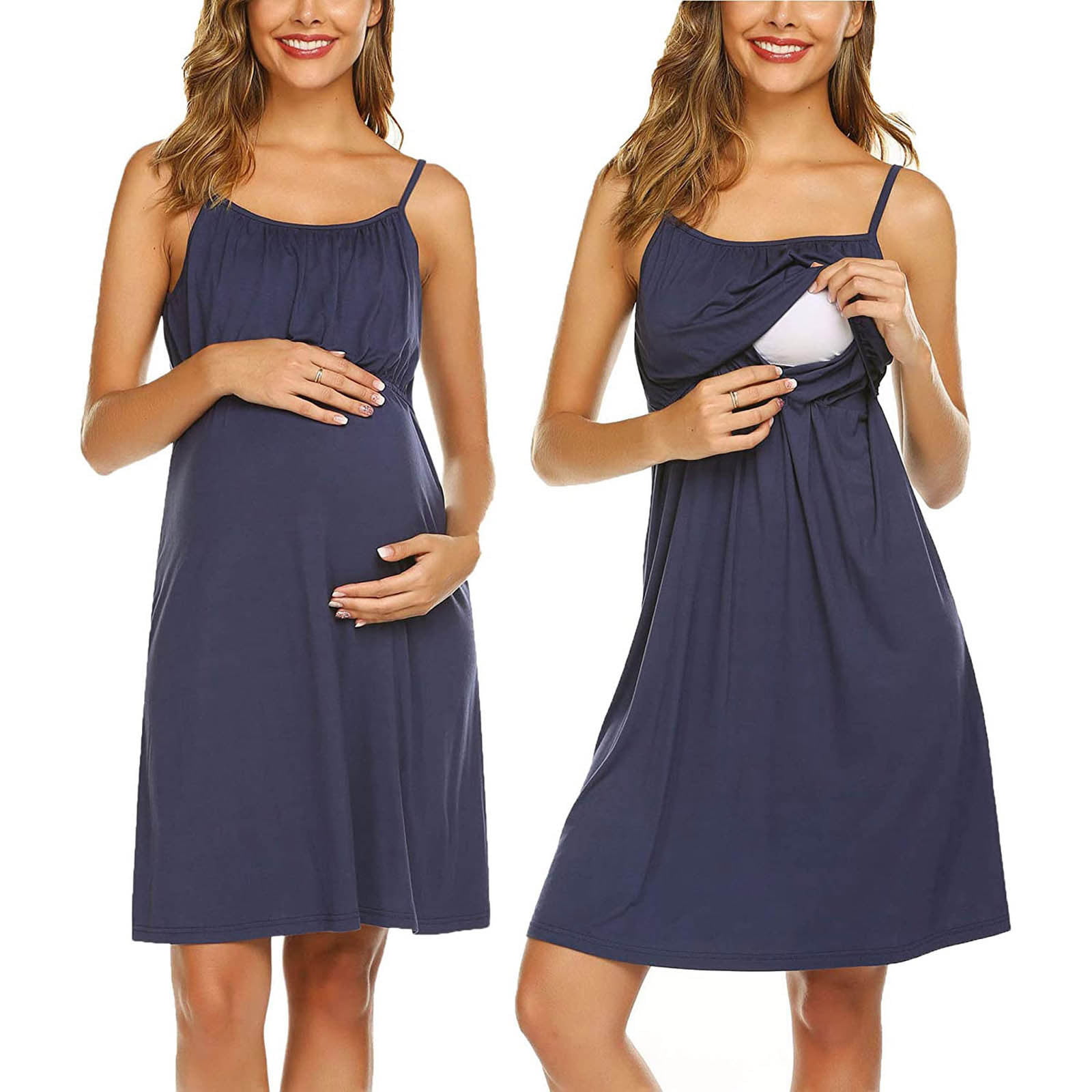 FINWANLO Womens Maternity Dress Sleeveless Nursing Nightgown Breastfeeding Nightshirt Sleepwear with Pocket 