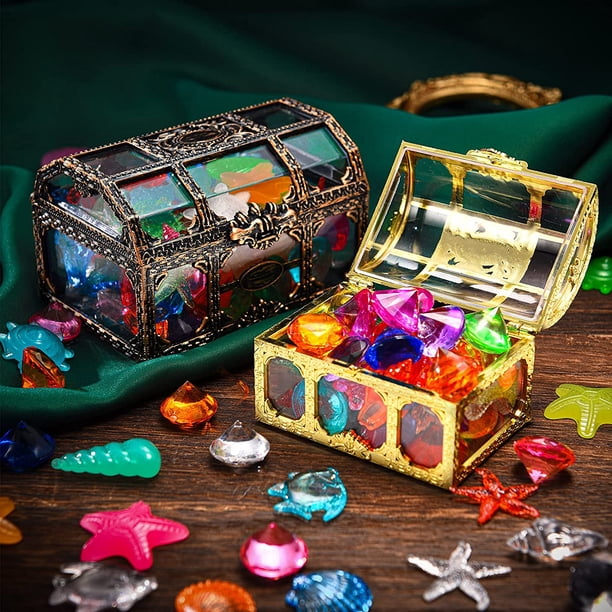 Coffre Au Trésor Pirate Avec 50 Pièces D'Or + 50 Diamants - Kit Complet Pour Chasse Au Trésor Enfants
