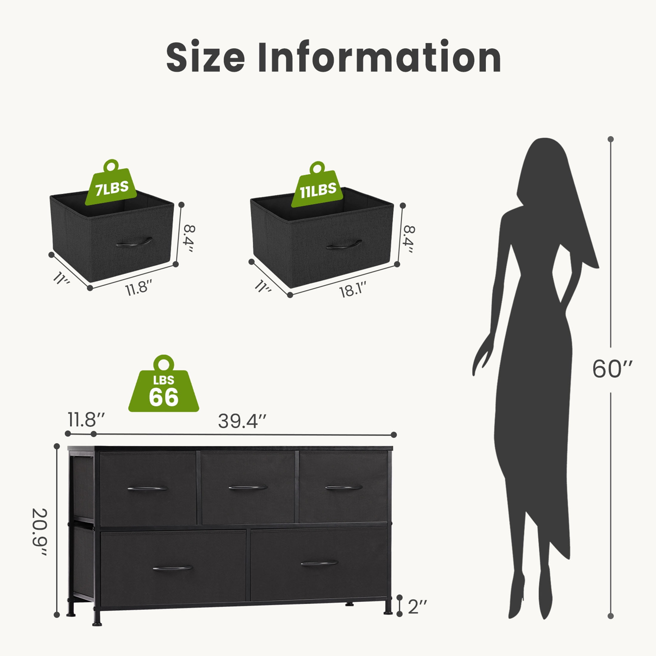 JOINSUN 5 Drawers Dresser, Storage Organizer Units for Clothing, Closet, Fabric Bins, Wood Top, Steel Frame, Lightweight, Black