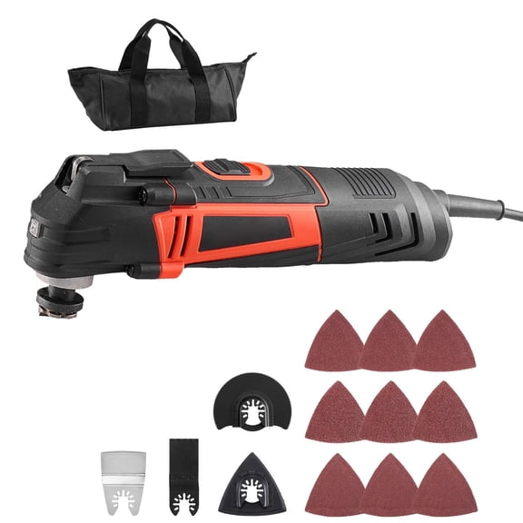 4 Amp Corded Oscillating Multi Tool with 6 Variable Speeds 7000 to 19000 OPM 3.2 Degree Oscillating Angle 13 Piece Saw Accessories LED Work Light and Tool Bag