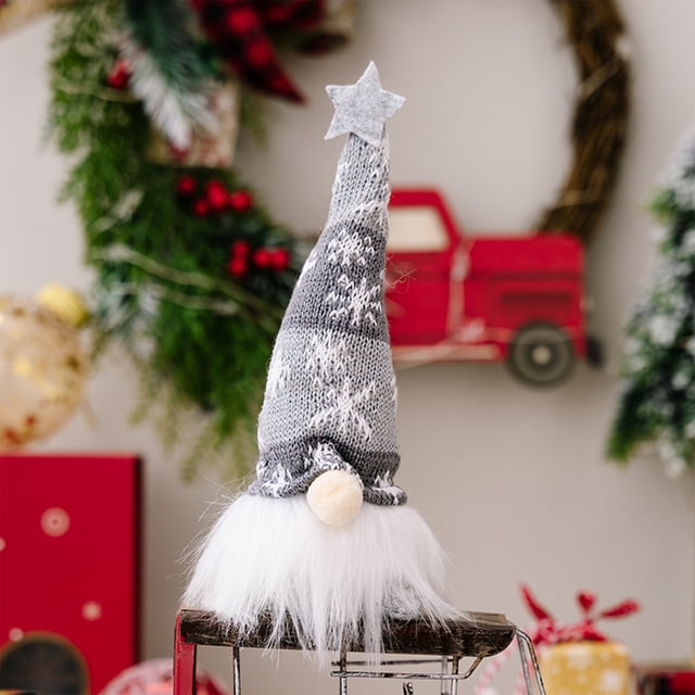 Gnomo de Navidad, Gnomo de luz, Decoración de mesa, Decoración de fiesta, Muñeco sin rostro, Duende brillante, Elfín de luz tejido, Adorno gris