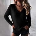 thumbnail image 2 of JoveMarine Womens Tops V Neck Pullover - Long Sleeve Cable Knit Sweater Color, Tops for Women Cozy Warm Knit Top,Black L, 2 of 7