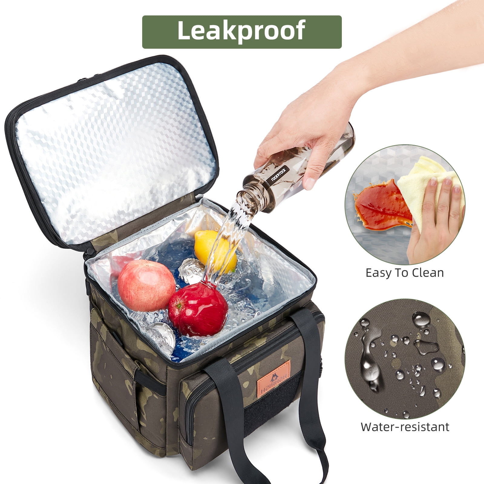 Holuxer Tactical Lunch Box for Men, Large Expandable Insulated Lunch Boxes, Durable Waterproof Leakproof Cooler Bag for Adults/Mens/Work Outdoor Beach Trips, 20 Cans/16 L, Camo
