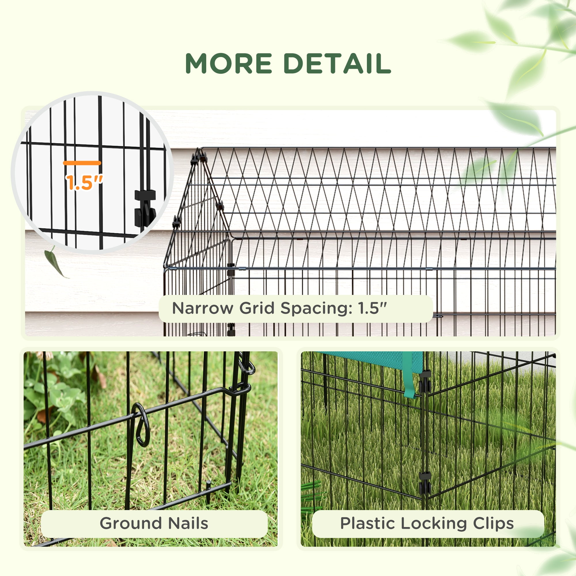 PawHut 87" Small Animal Playpen, Pet Playpen Yard Fence for Rabbits, Chicken, Chinchillas with Roof for Indoor Outdoor, Green