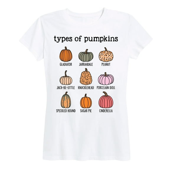Instant Message - Types Of Pumpkins - Women And Plus Size Short Sleeve Graphic T-Shirt
