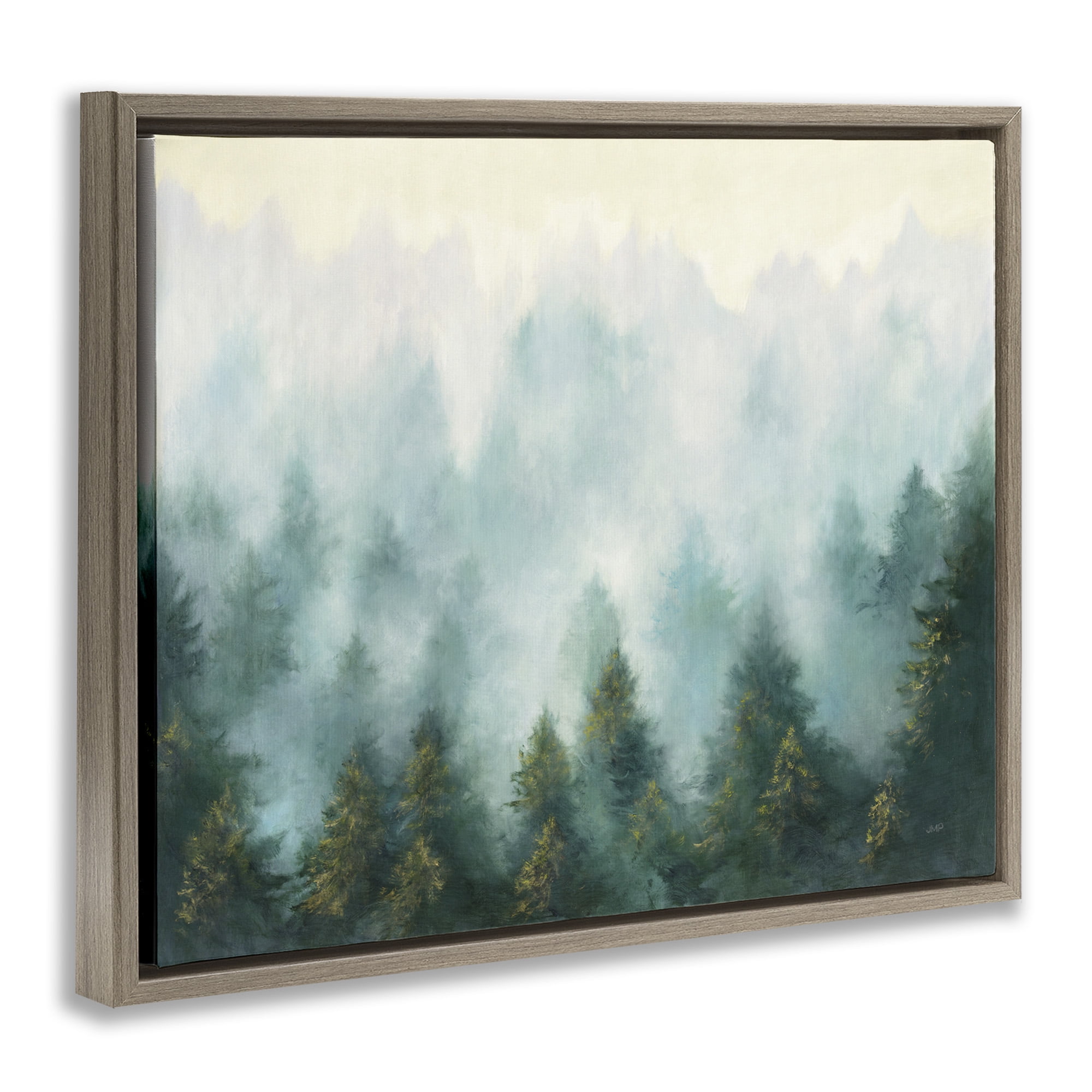 Stupell Industries Abstract Pine Forest with Mist Landscape Painting Brown Floater Framed Canvas Art Print Wall Art, 31 x 25