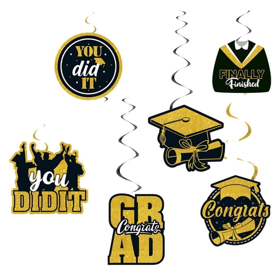 Class of 2026 Graduation Decorations Black Gold Congrats Grad Banner Garland with Grad Cap Design for High office College Graduation Party Indoor Outdoor Celebration Decor, 1 Party Decoration Set