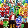 thumbnail image 4 of NEFIYLUXP Superhero Themed Birthday Decorations, The Avengers Party Supplies Including Backdrop, Birthday Banner, Hanging Swirls, Balloons, Cake Toppers, Forks, Napkins, Plates for Cool Party Decors, 4 of 6