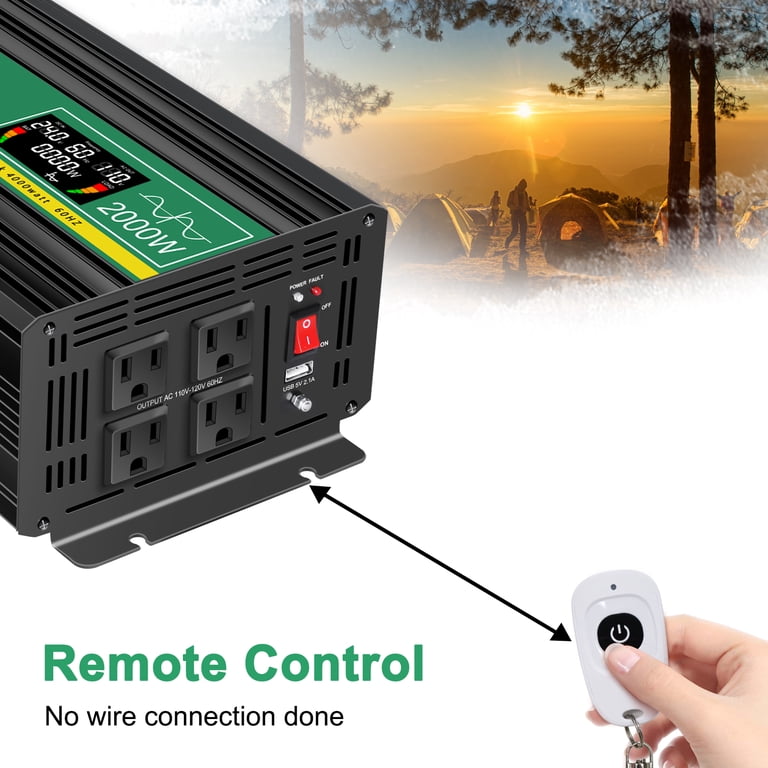 JIGUUN 2000 Watt Pure Sine Wave Power Inverter with Wireless 