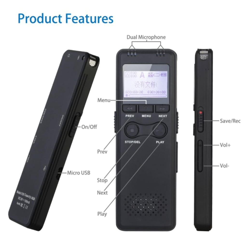 8/32GB Digital Voice Recorder Recording Voice Recorder with Playback 1536kbps